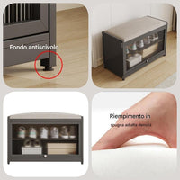 Scarpiera con Seduta Nero 1 Anta Mobile Portascarpe Salvaspazio con 2 Ripiani