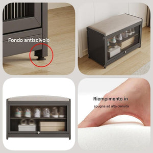 Scarpiera con Seduta Nero 1 Anta Mobile Portascarpe Salvaspazio con 2 Ripiani