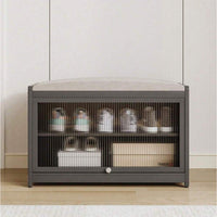 Scarpiera con Seduta Nero 1 Anta Mobile Portascarpe Salvaspazio con 2 Ripiani