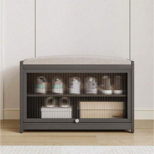 Scarpiera con Seduta Nero 1 Anta Mobile Portascarpe Salvaspazio con 2 Ripiani