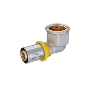 Raccordo curvo femmina a pressare per multistrato gas