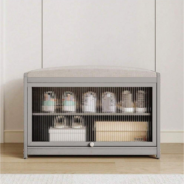 Scarpiera con Seduta Grigio 1 Anta Mobile Portascarpe Salvaspazio con 2 Ripiani