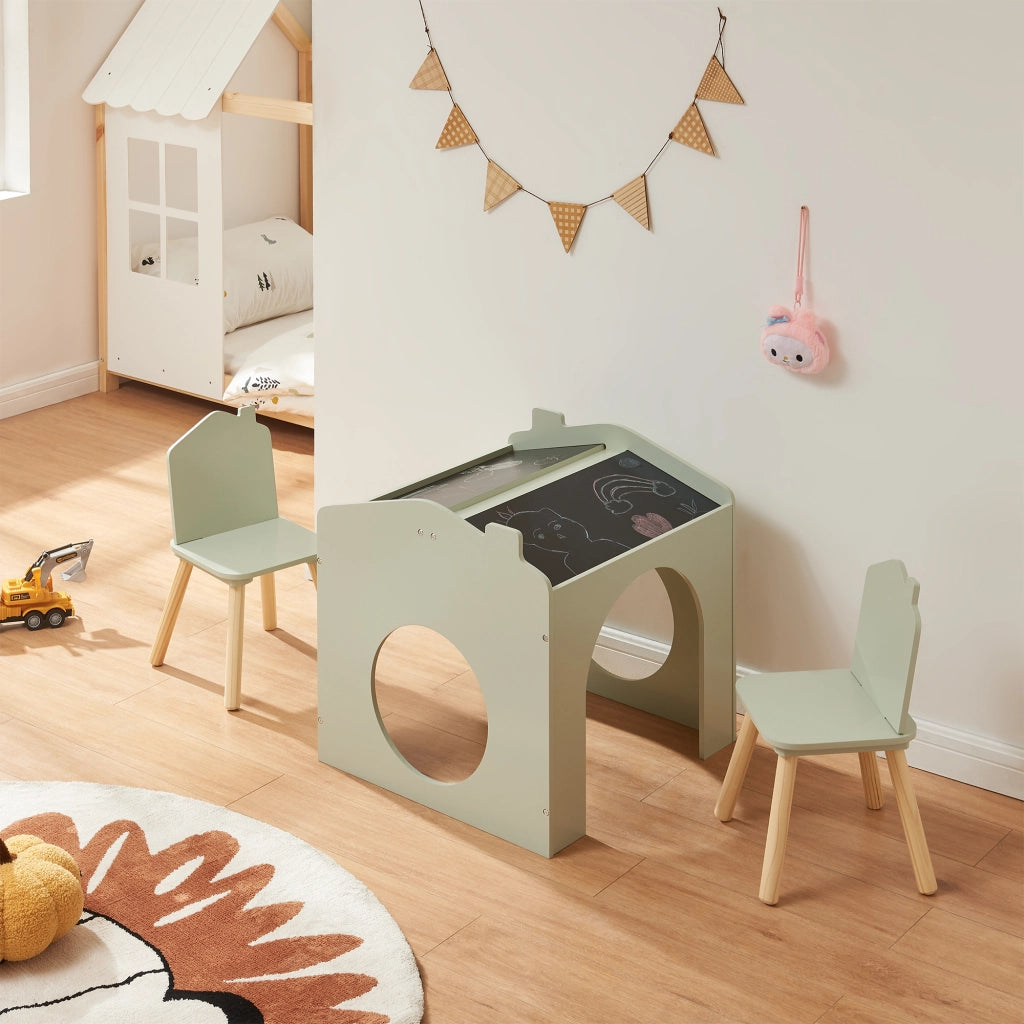 Set Romso Tavolo e Sedie per Bambini con Lavagne Mobili per Cameretta - Menta Verde [en.casa]