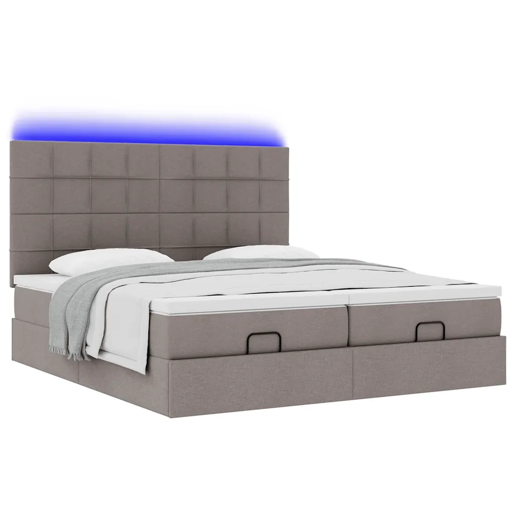 Struttura Letto Pouf con Materassi Tortora 200x200 cm Tessuto 3314552