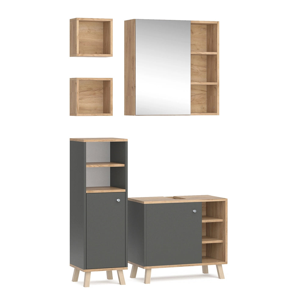 Vicco Set mobili bagno Antracite 4 parti, con pensile