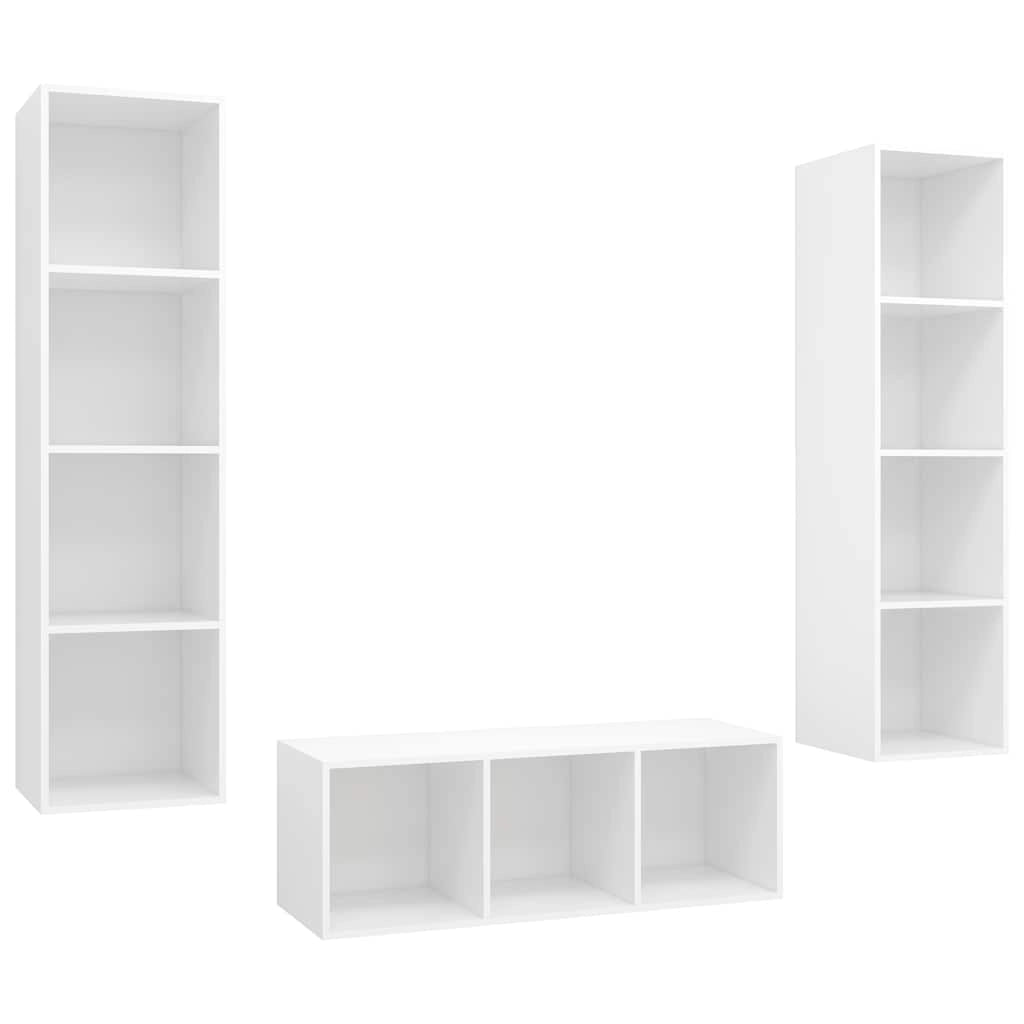 Set Mobile TV 3 pz-Set di 3 Credenza per TV Bianco in Truciolato 674009