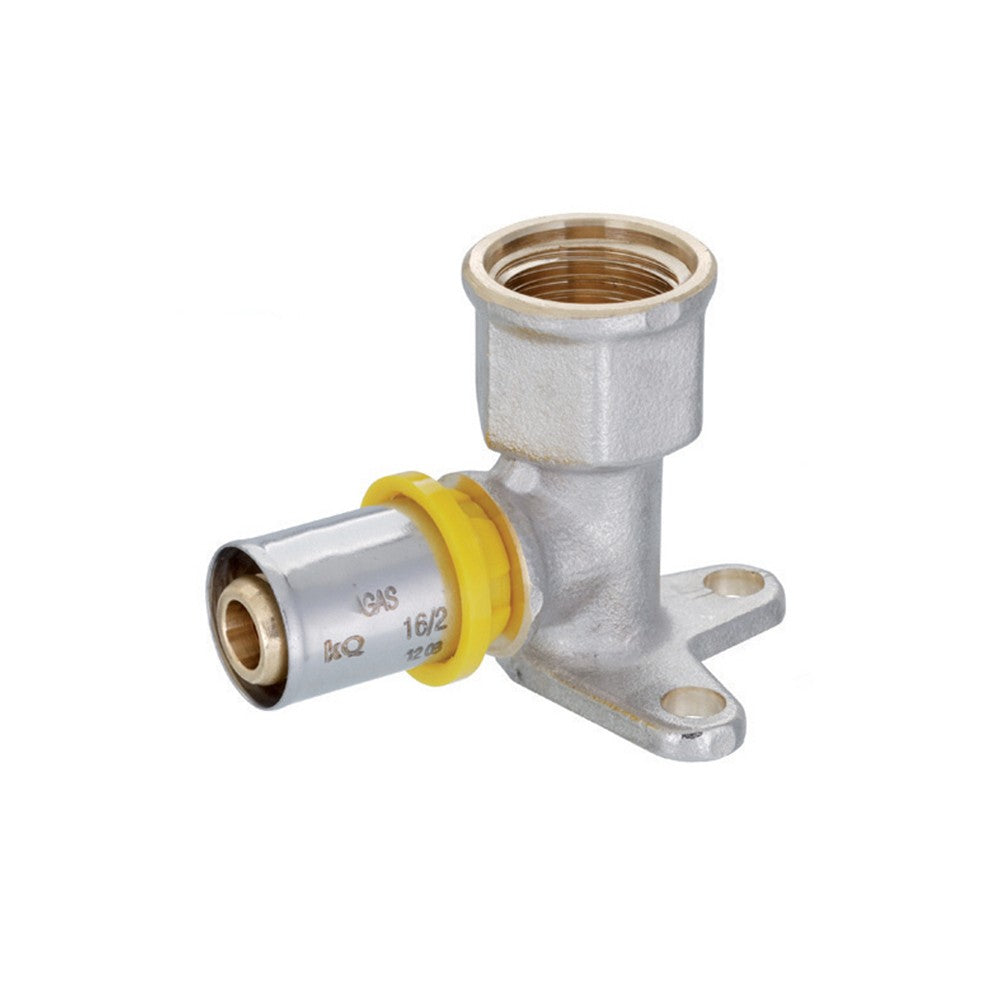 Raccordo curvo femmina con flangia a pressare per multistrato gas