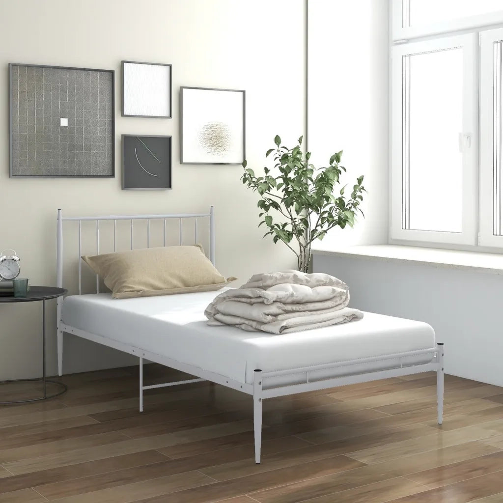 Letto singolo | Letto per adulti | Giroletto Bianco in Metallo 90x200 cm