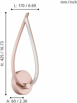 Applique Led Interno Lampada a Parete Rotonda Alluminio Oro Rosa Lasana Eglo