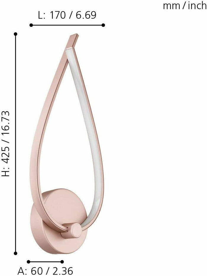 Applique Led Interno Lampada a Parete Rotonda Alluminio Oro Rosa Lasana Eglo