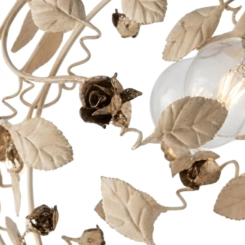 Lampadario Shabby Chic Bella Metallo Avorio Oro 5 Luci E27