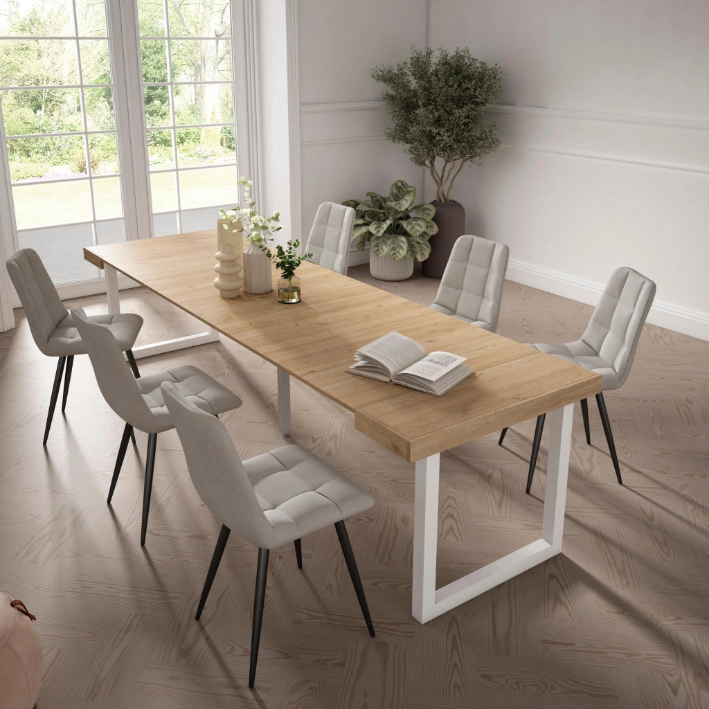 Consolle allungabile, 302x90x73cm, Per 14 persone, Gambe in legno, colore Rovere RF2962