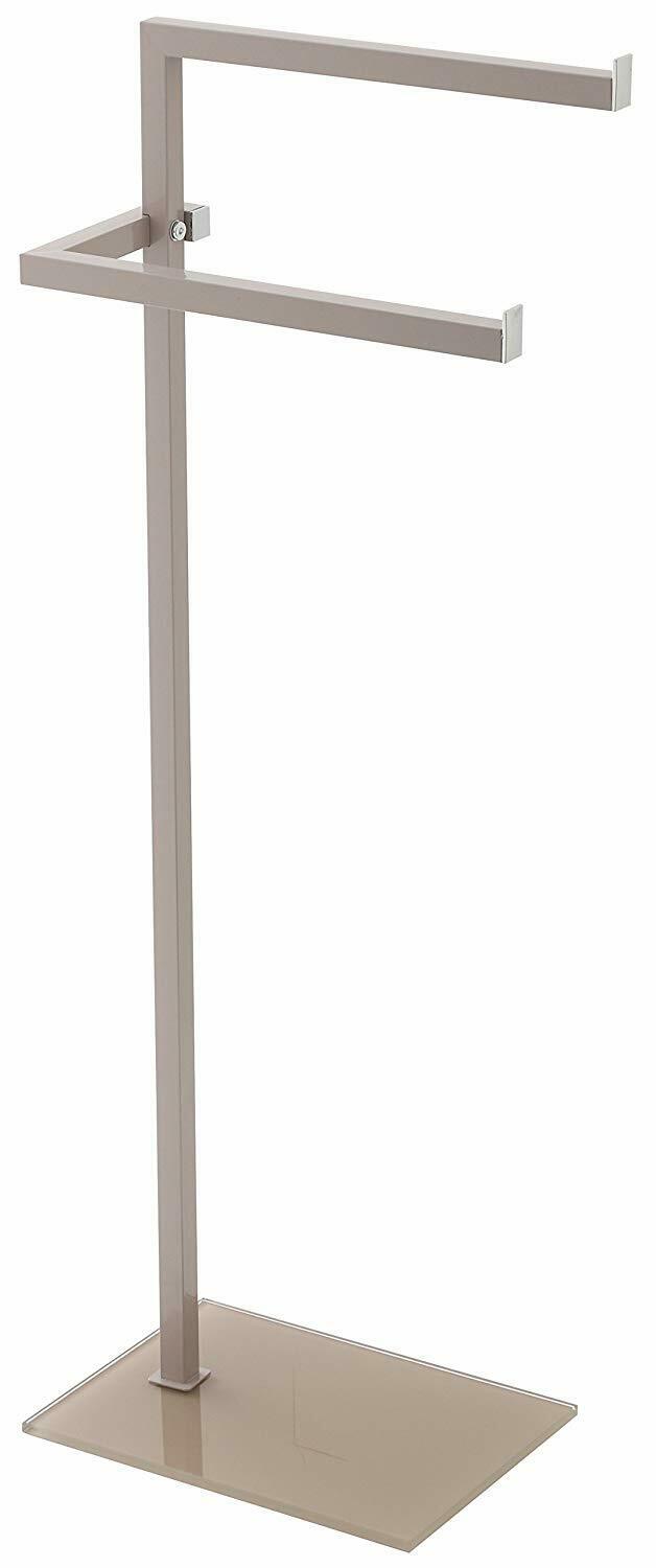 Piantana Porta Asciugamani Feridras Acciaio Vetro Bagno Altezza 86,5 cm Tortora