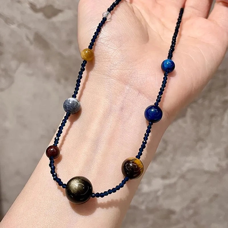 Collana colorata con perline di cristallo e pietre naturali, regalo di Natale o compleanno.