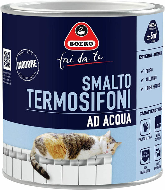 Smalto per Termosifoni Radiatori Calorifero Pittura ad Acqua Inodore 756 Boero Formato: 0,5 L, Color: Bianco