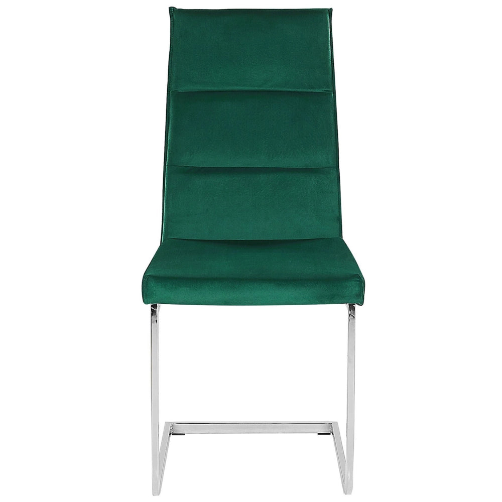 Set di 2 sedie da pranzo imbottite in velluto verde gambe a sbalzo argento senza braccioli design moderno