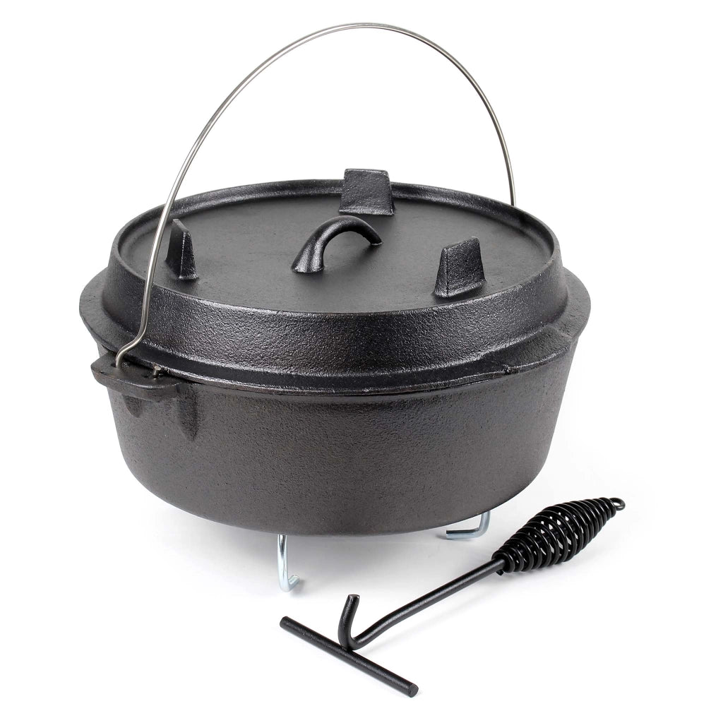 Dutch Oven Forno Olandese con Pentola in ghisa 8l sottopentola e solleva coperchio per fuoco campeggio