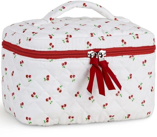 Tas Estetica con Fiori Cosmetici con Patterno di Piuma Telaio di Toletta Reattile o Borsa di Trucco per Donne e Ragazze (Bacche Rosse)