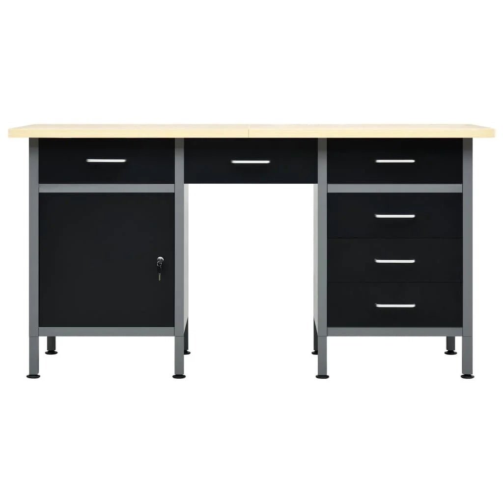 Banco da lavoro nero 160 cm con cassetti tavolo da lavoro in acciaio utensili fai da te grigio/nero 02_0003679