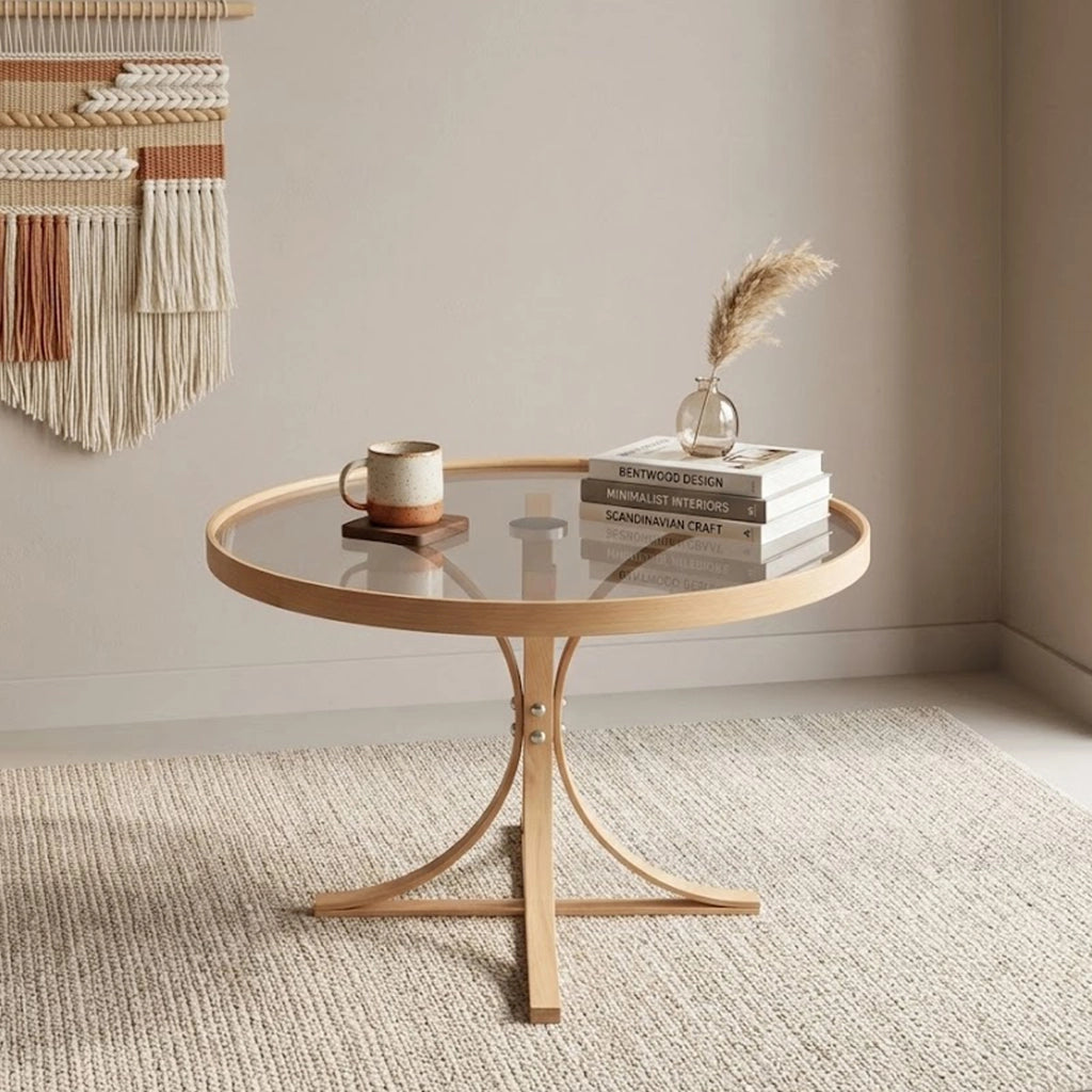 Santhia, Tavolino da Salotto Forma Rotondo, 80x80x47h cm Marrone Rovere