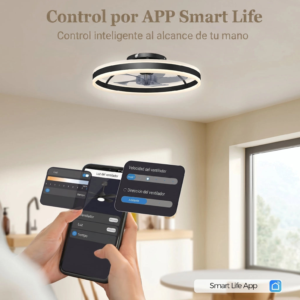 Ventilatore a Soffitto con Luce LED 6 Velocit¨¤ Motore Reversibile Telecomando 45W ¨C zephmum ¨C Nero ?50x13,5 cm