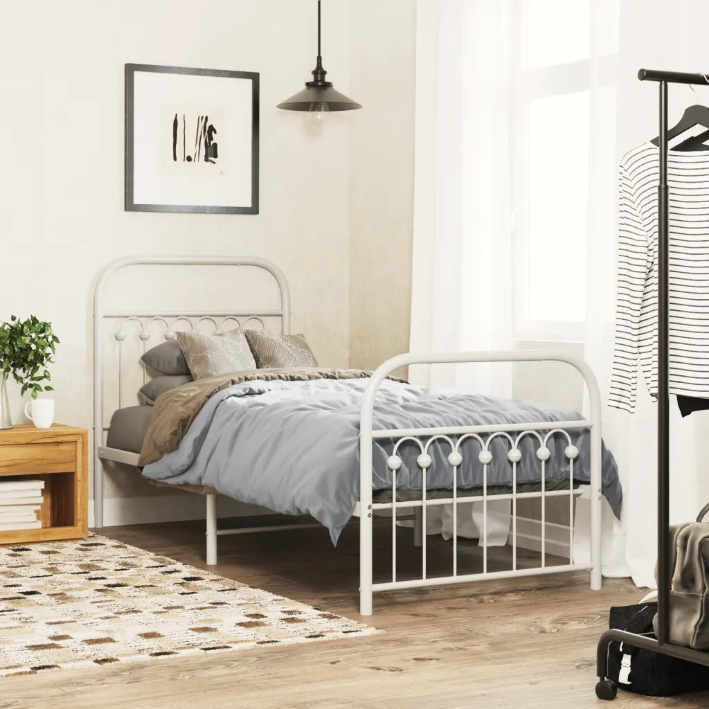 Giroletto con Testiera e Pediera-Struttura Letto Metallo Bianco 80x200 cm 478393