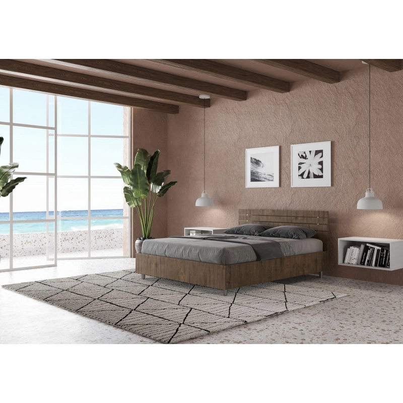 Letto Matrimoniale francese 140x190 cm testata dritta con doghe Ankel - Senza rete,Noce