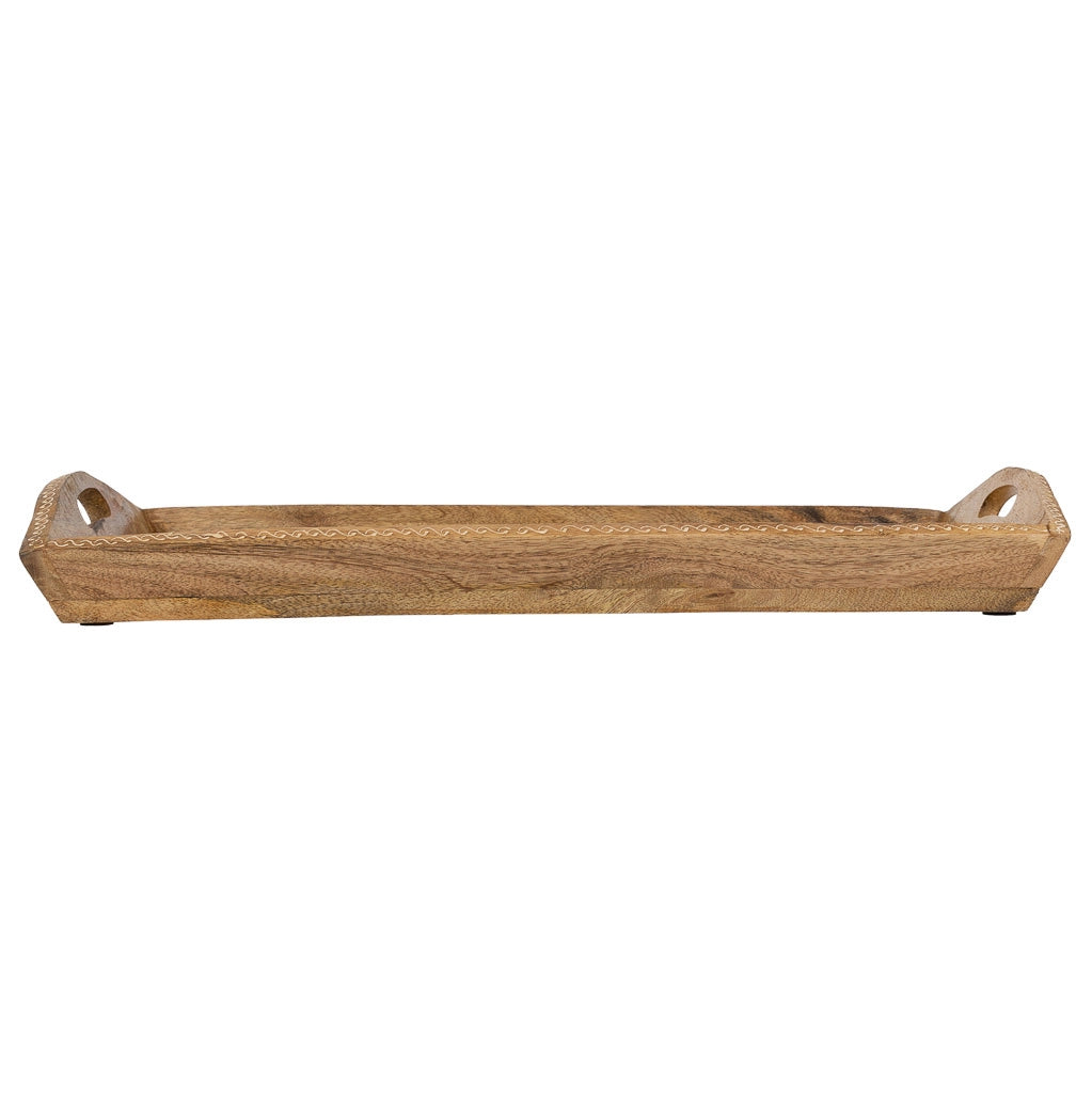 Vassoio in legno dipinto a mano con 2 manici marrone 48x25x6h cm