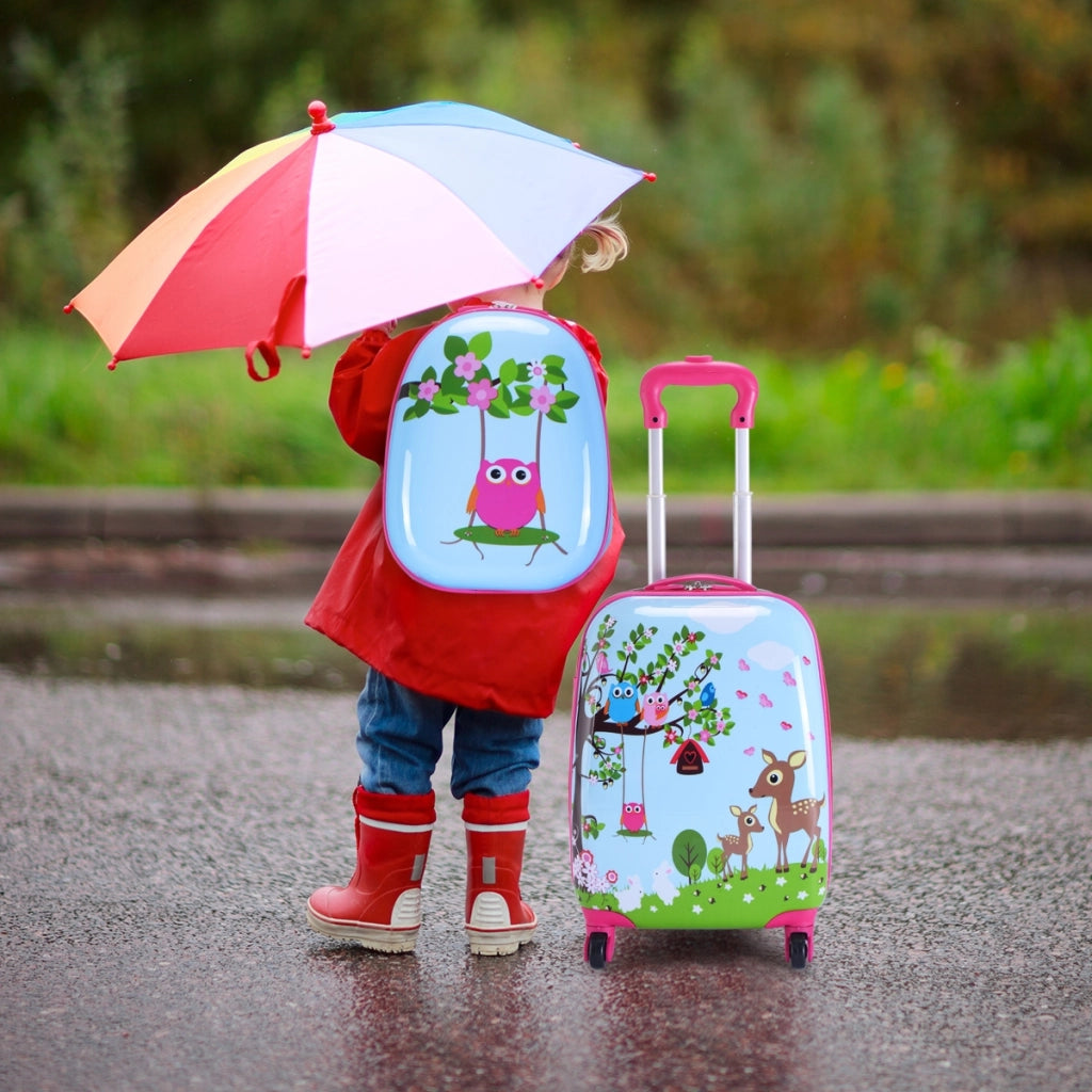 Set 2 in 1 Bagaglio viaggio per bambini con ruote + zaino Valigetta bimbo e zaino Blu-Bagagli e borse