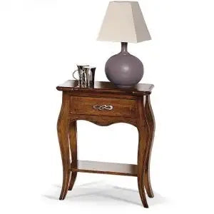 Comodino legno massiccio sagomato arte povera noce scuro
