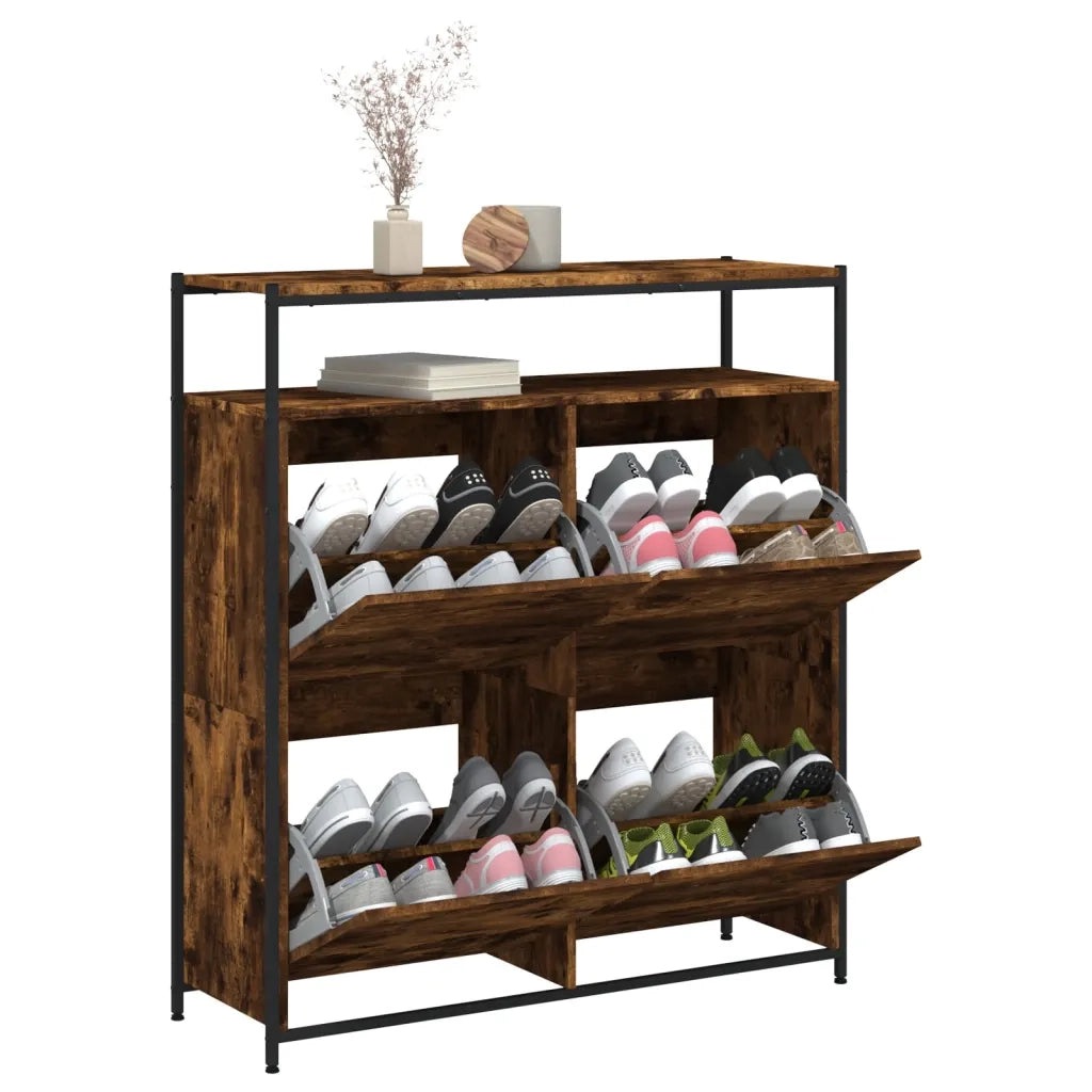 Scarpiera | Mobile per scarpe con 4 Cassetti Ribaltabili Rovere Fumo 100x34x112 cm