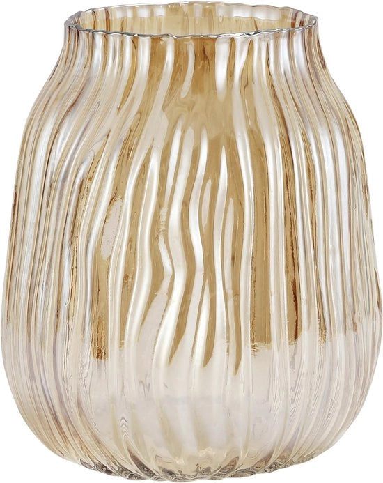 Vaso di Vetro Amber - Struttura a Rilievo Vaso per Fiori 21 cm - Vaso Decorativo per Tavolo e Salotto - Miele