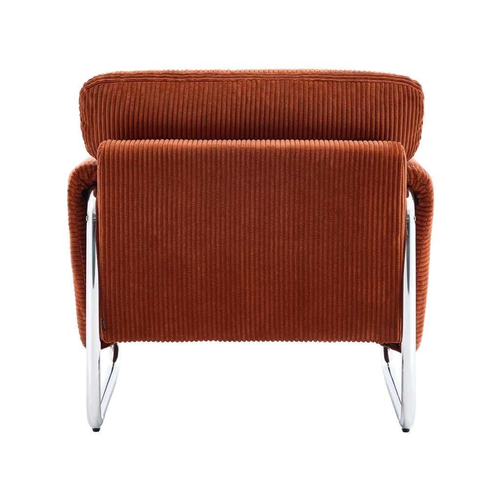 Poltrona vintage in velluto a coste con struttura cromata, terracotta