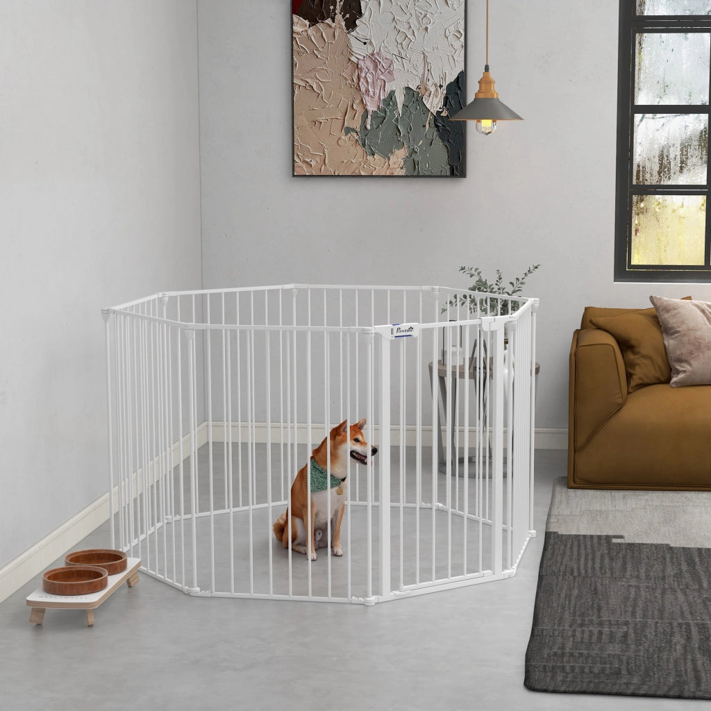 Recinto per cani 8 pannelli con porta ¨C zephmum ¨C bianco metallo 90 cm
