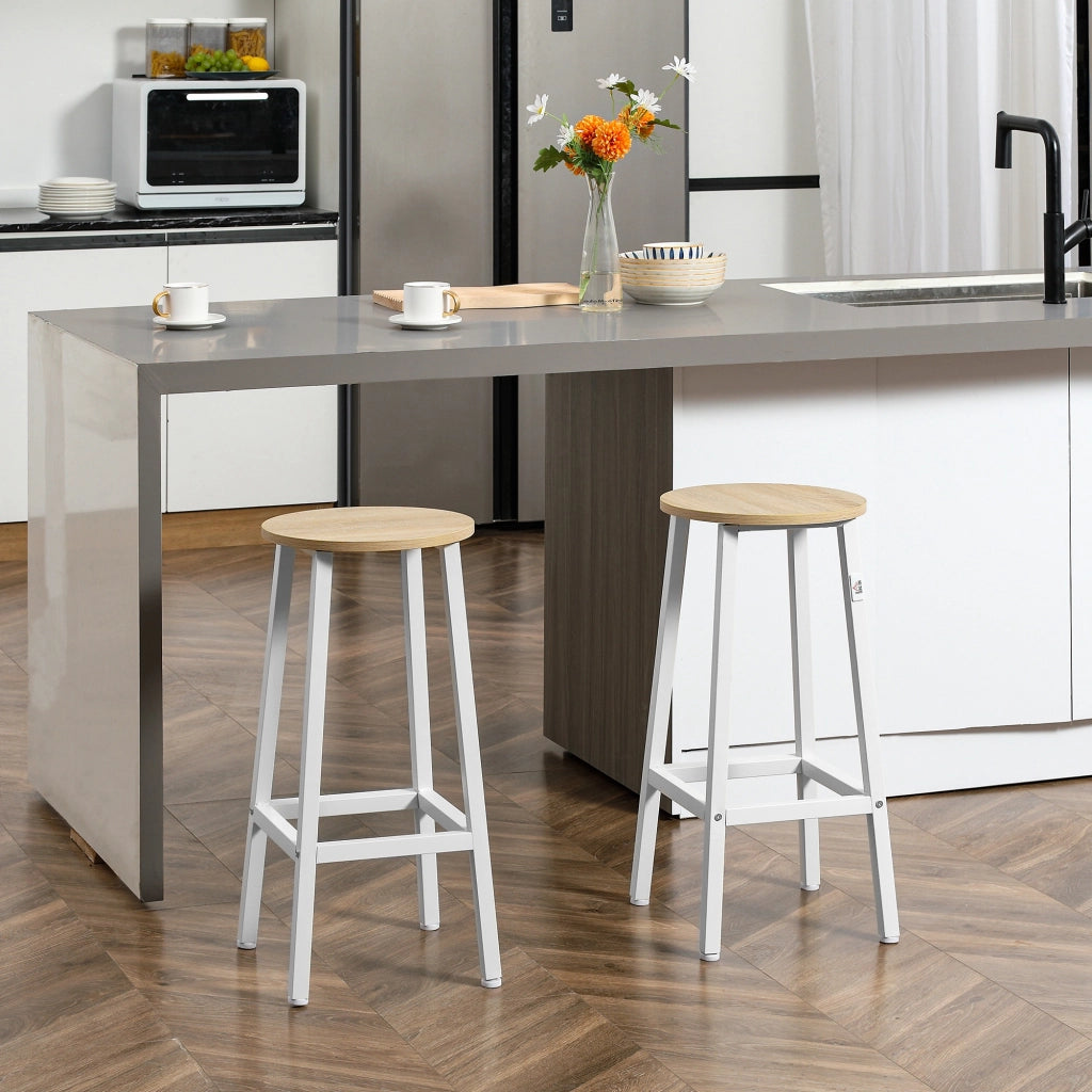 Sgabelli Moderni con Reposepiedi ¨C zephmum ¨C Bianco e Effetto Legno 65 cm