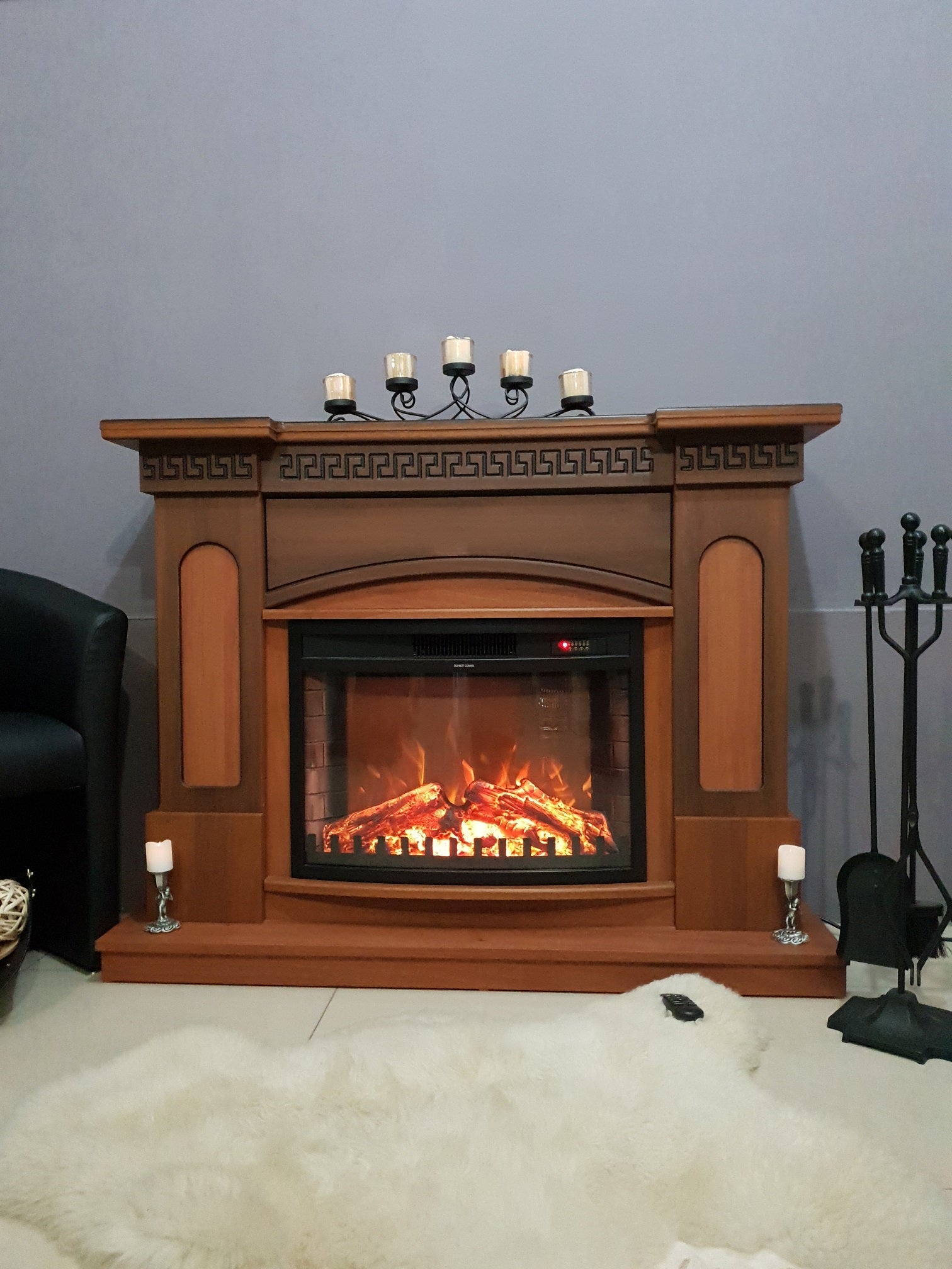 Camino Elettrico da Pavimento 102x130x33 cm Effetto Fiamma 1500W Franco & Zakinthos Noce