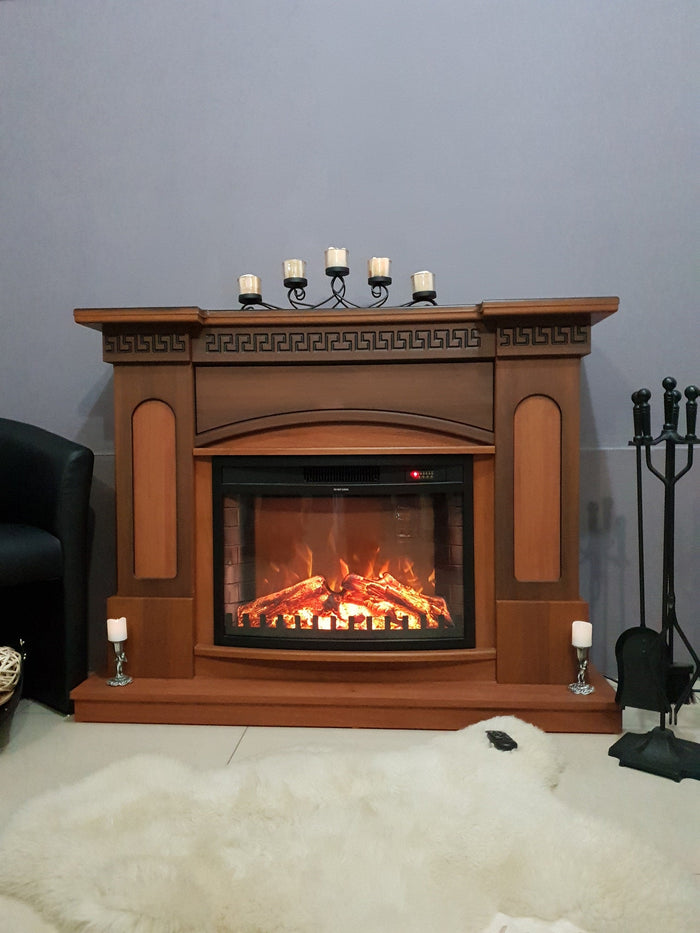 Camino Elettrico da Pavimento 102x130x33 cm Effetto Fiamma 1500W Franco & Zakinthos Noce