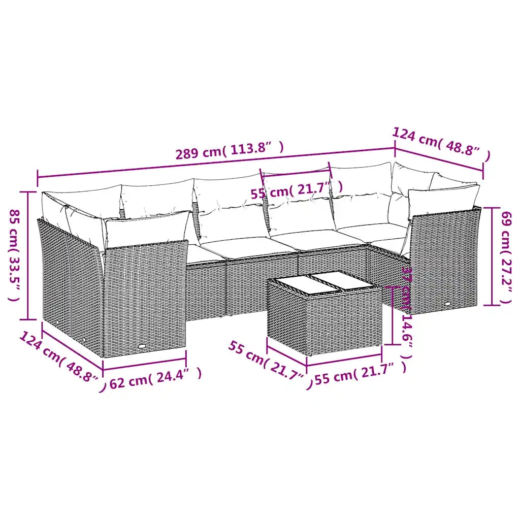 Set Divani da Giardino 8 pz con Cuscini Marrone in Polyrattan 3217293