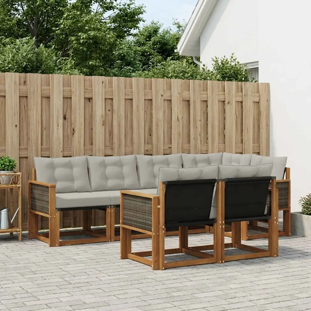 Set di divani da esterno 7 pcs Naturale e Grigio Chiaro