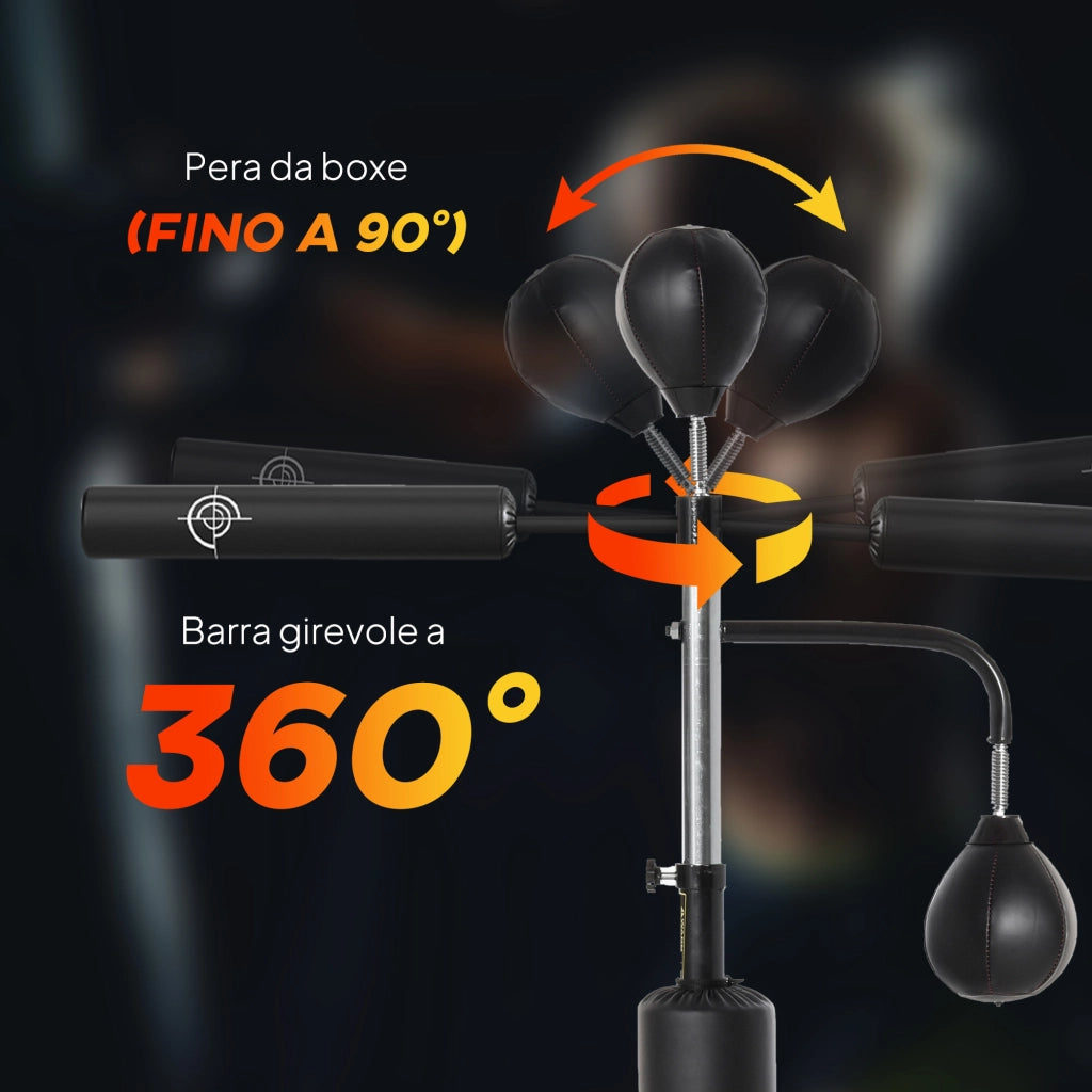Sacco Boxe da Terra 4 in 1 con 2 Speedball, Barra Girevole e Sacco, Altezza Regolabile da 160-230cm, Nero