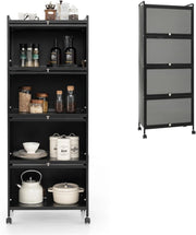 Mobile Dispensa Cucina a 5 Livelli, Mensola Microonde con Anta a Vista, Ruote, Dispositivo Antiribaltamento, Scaffale da Cucina in Ferro per Soggiorno, Sala da Pranzo, 60x32x154cm (Nero)