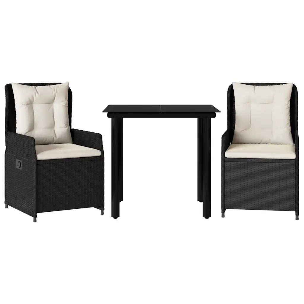 Set da Pranzo da Giardino 3 pz | Set Salotto da Giardino con Cuscini Nero in Polyrattan
