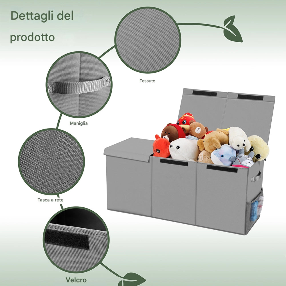 Contenitore Box 3 Scomparti Grigio Scatola Cesta Giocattoli Organizer Multiuso