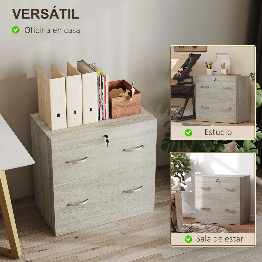 Cassettiera Ufficio 2 Cassetti ¨C Xylo ¨C Legno Naturale con Serratura 77x42x72 cm