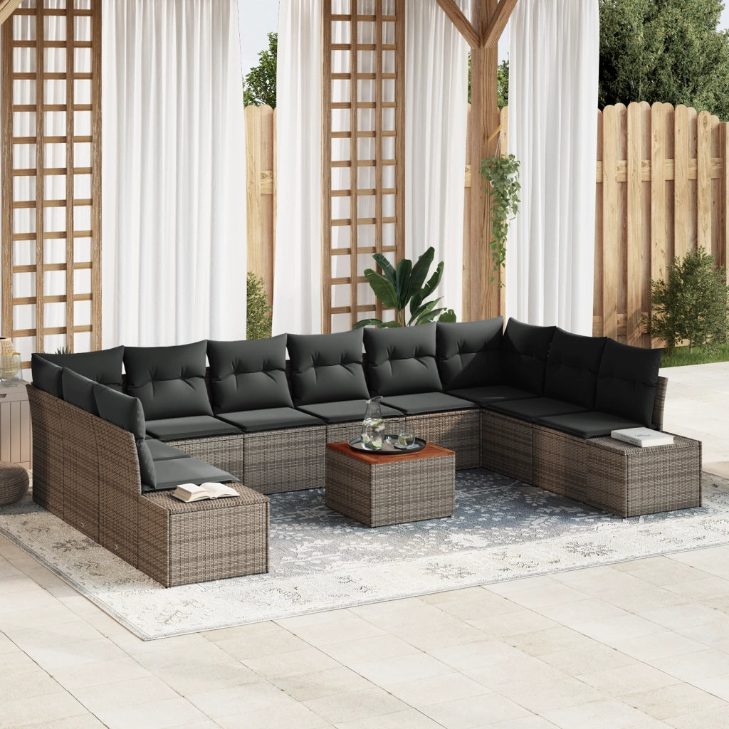 Set SofÃ  Giardino 11 Pezzi Con Cuscini Grigio Poly Rattan Acacia