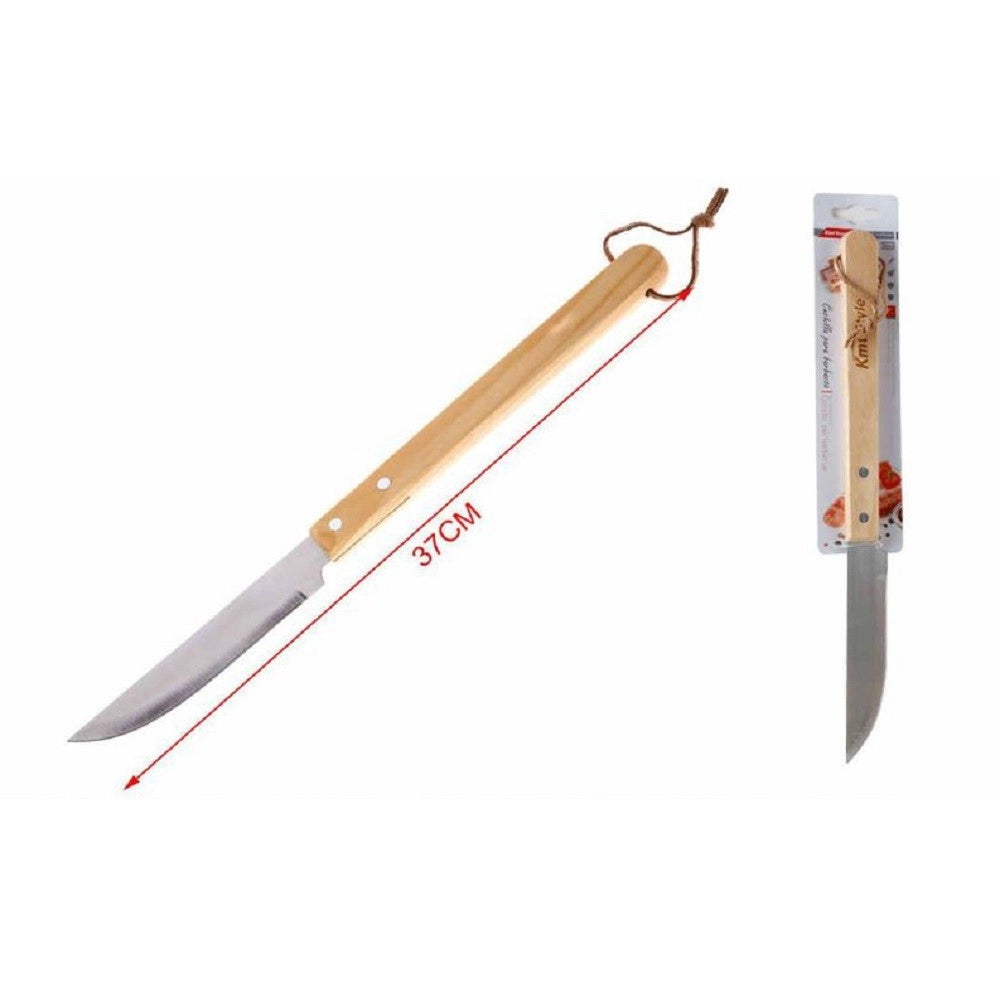 Trade Shop - Coltello Per Barbecue 37 Cm Grigliata Di Carne Bbq Con Manico In Legno 2406327 -