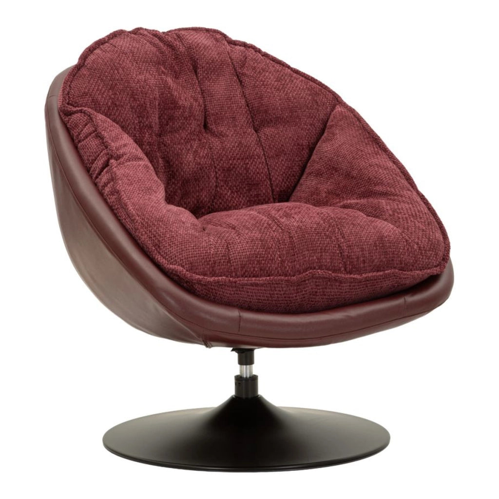 Poltrona girevole bordeaux con base in ferro nero