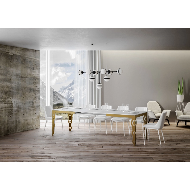 Tavolo allungabile 90x180/440 cm Karamay Evolution telaio Oro - Bianco Frassino