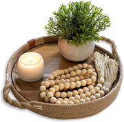 Dienblad in legno con pannelli di acacia rimovibili a rullo - piatto da tavola in rattan intrecciato - maniglie - accessori da tavola - candelabri - 100% cotone - juta - 30 cm (marrone)