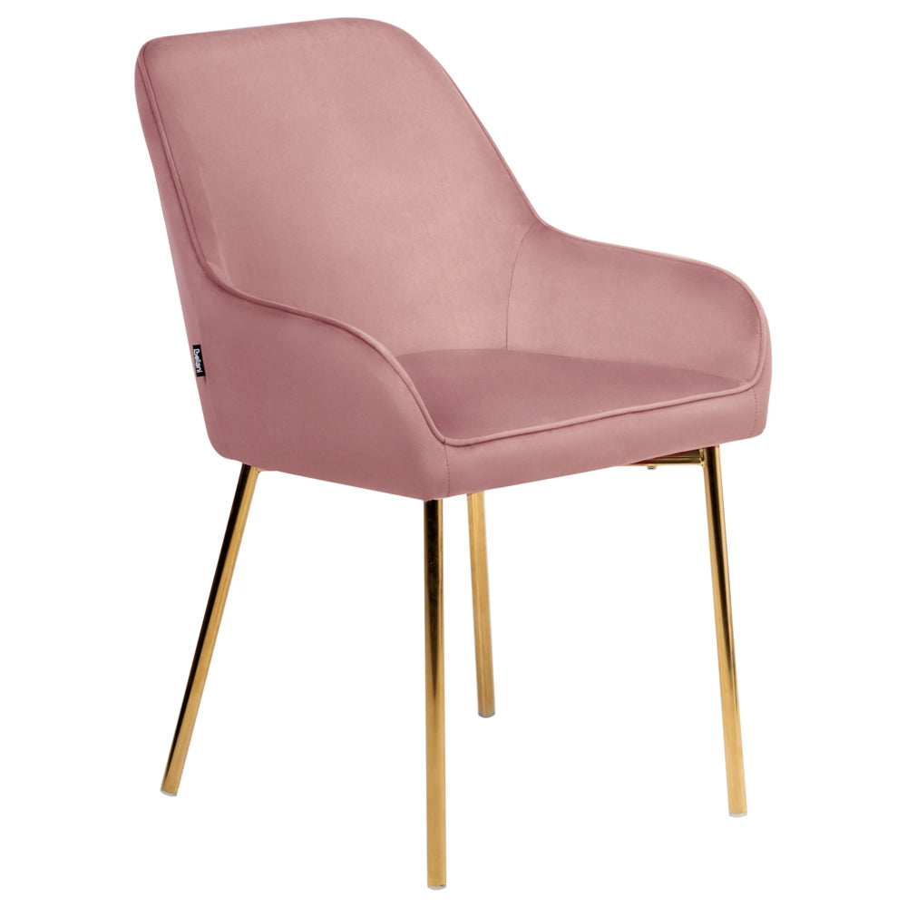 Set di 2 Sedie da Pranzo con Rivestimento in Velluto rosa gambe dorate glamour retrò